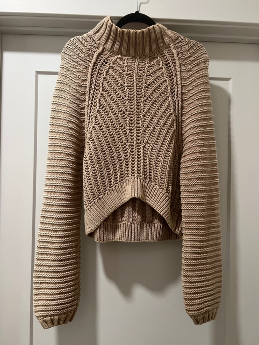 Free People Cropped Beige Cable Turtleneck Sweater